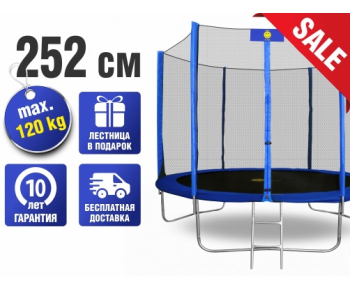 Батут Alpin Smile STB-252 с защитной сеткой и лестницей