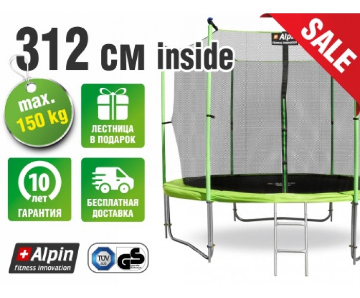 Батут Alpin inside 3.12 м с защитной сеткой и лестницей